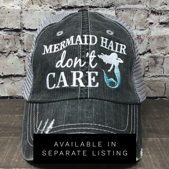 "Mermaid Hair Don’t Care” Embroidered/Distress Cap - Picture 5 of 8